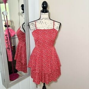 Red and White Floral Romper